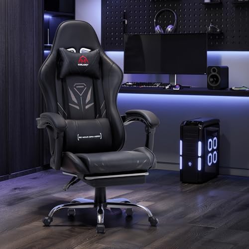 COLAMY Gaming Stuhl Ergonomisch mit Fußstütze Schwarz
