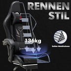 COLAMY Gaming Stuhl Ergonomisch mit Fußstütze Schwarz