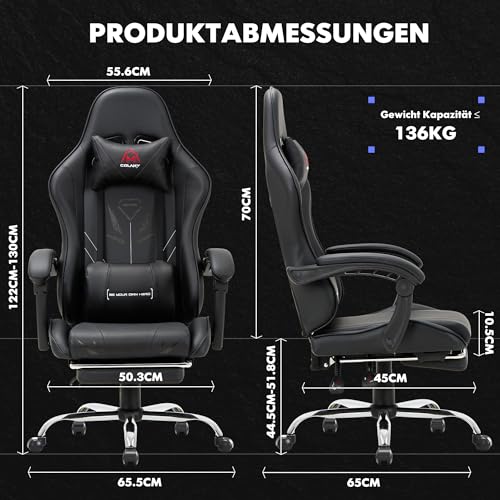 COLAMY Gaming Stuhl Ergonomisch mit Fußstütze Schwarz