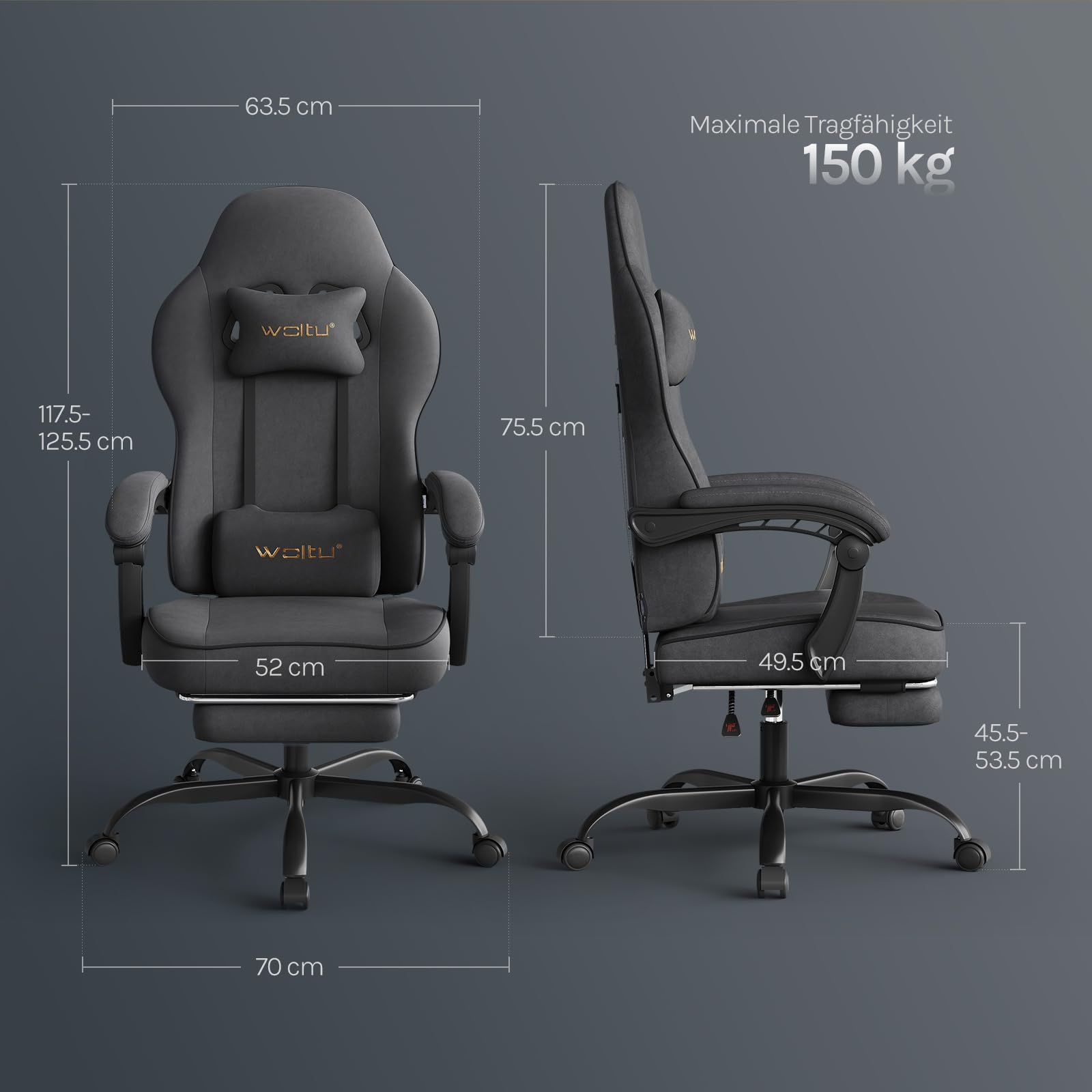 WOLTU Gaming Stuhl Ergonomisch mit Fußstütze Grau GS10gr