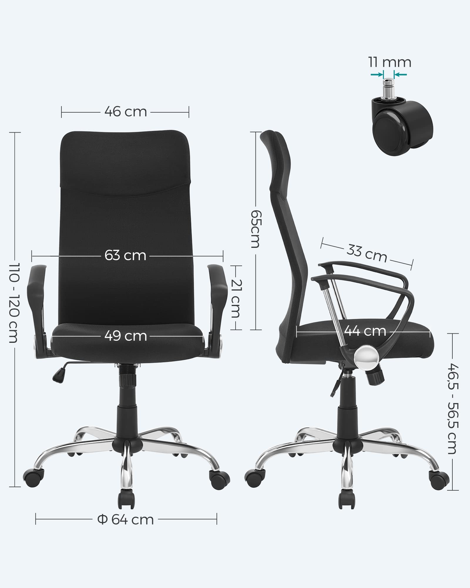 SONGMICS Ergonomischer Bürostuhl Schwarz OBN034B01