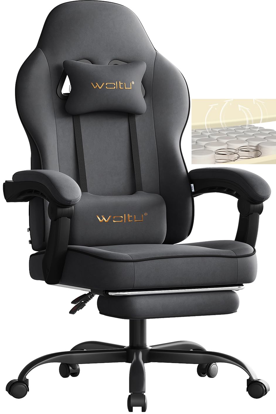 WOLTU Gaming Stuhl Ergonomisch mit Fußstütze Grau GS10gr