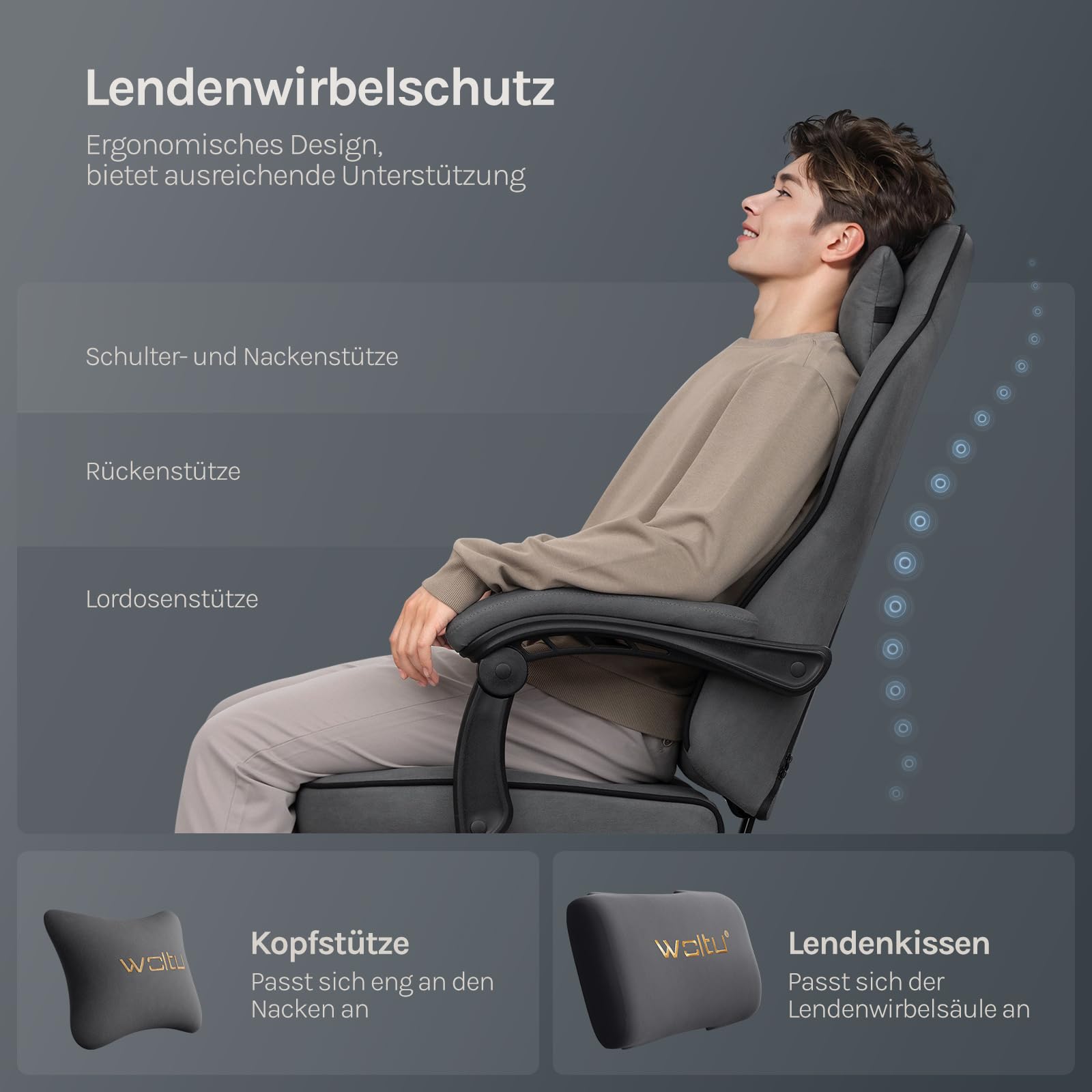 WOLTU Gaming Stuhl Ergonomisch mit Fußstütze Grau GS10gr