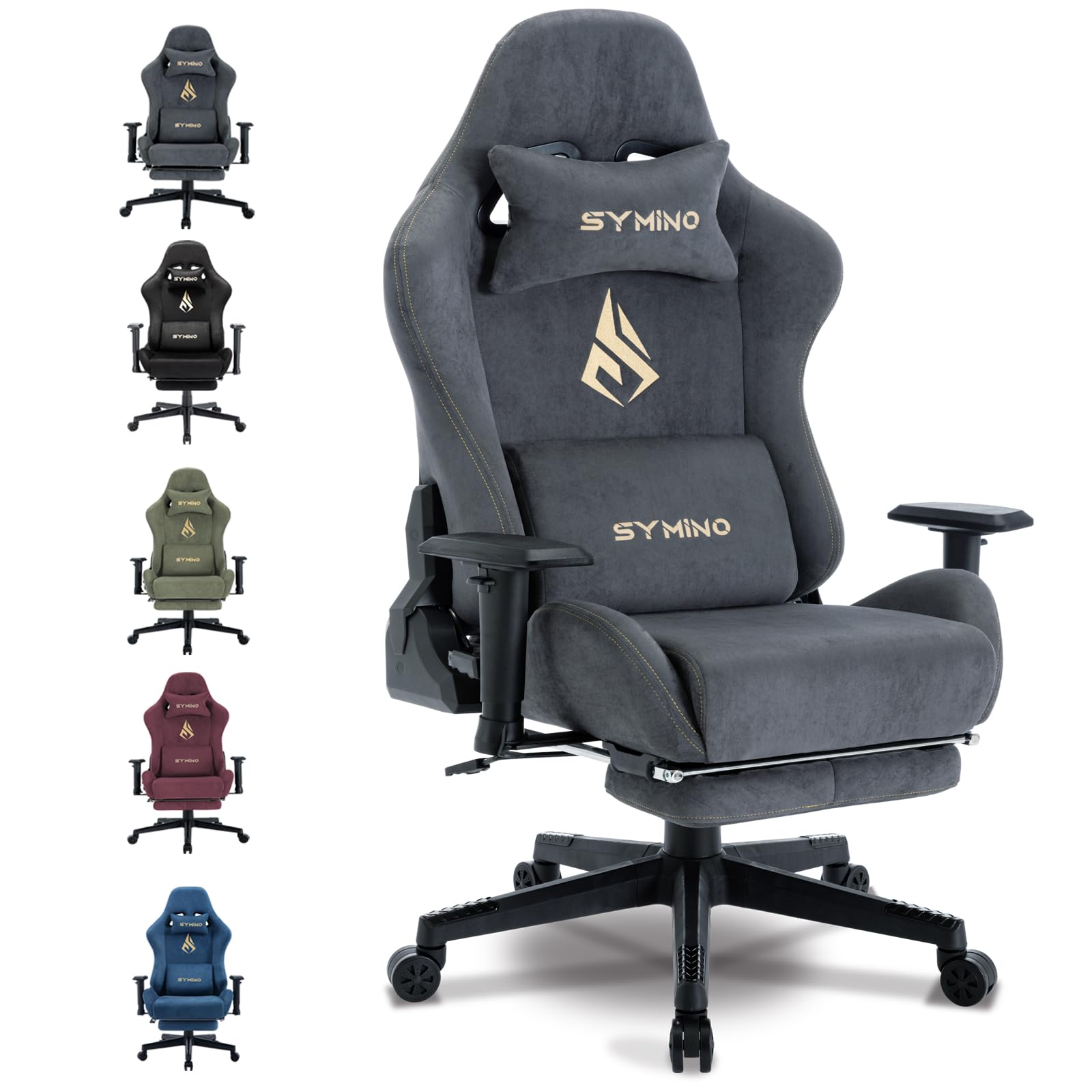 Symino Gaming Stuhl Ergonomisch mit Fußstütze Stoff Grau