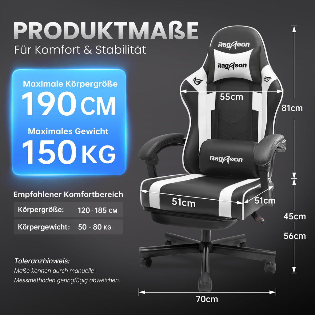 Riftracer Gaming Stuhl Ergonomisch mit Fußstütze Schwarz