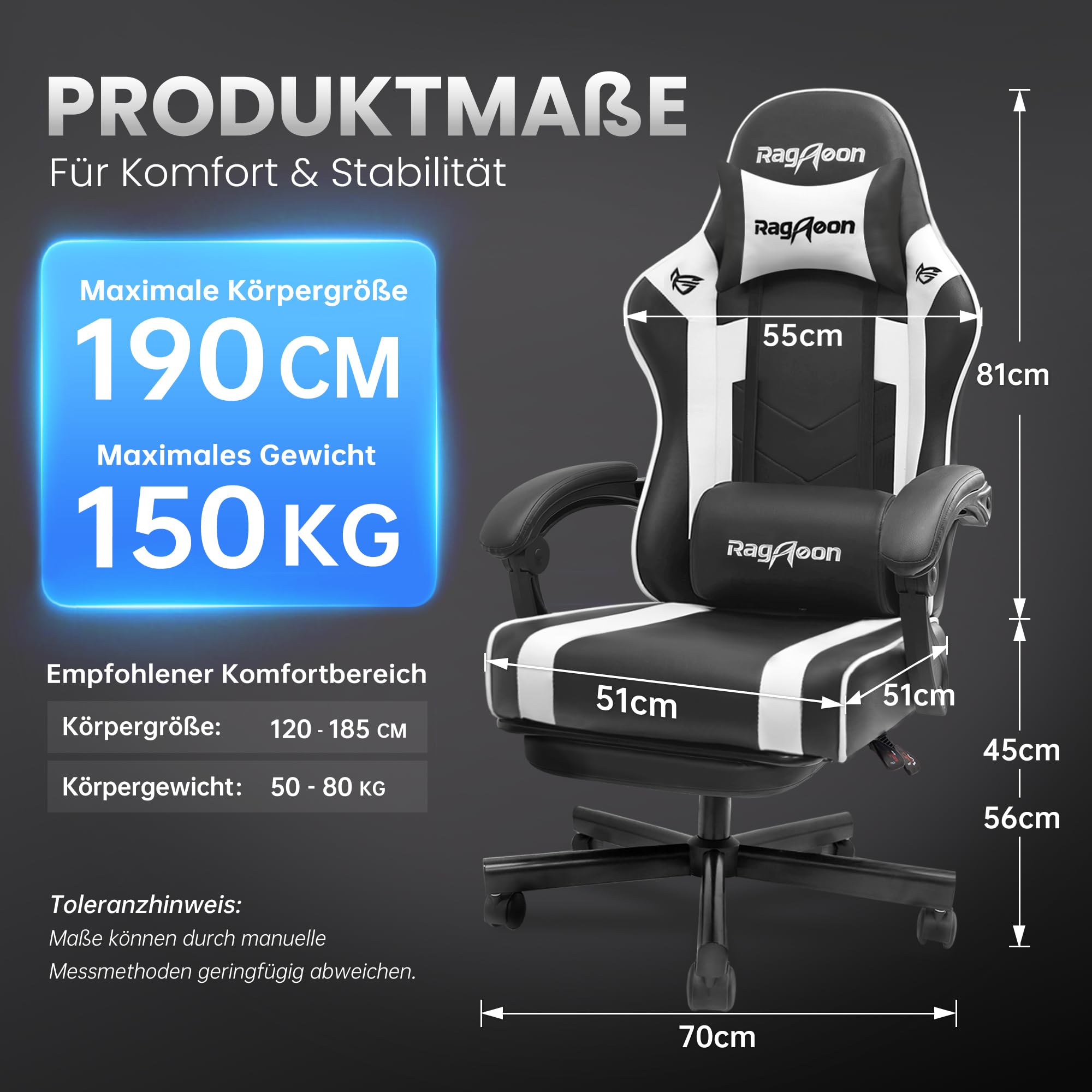 Riftracer Gaming Stuhl Ergonomisch mit Fußstütze Schwarz