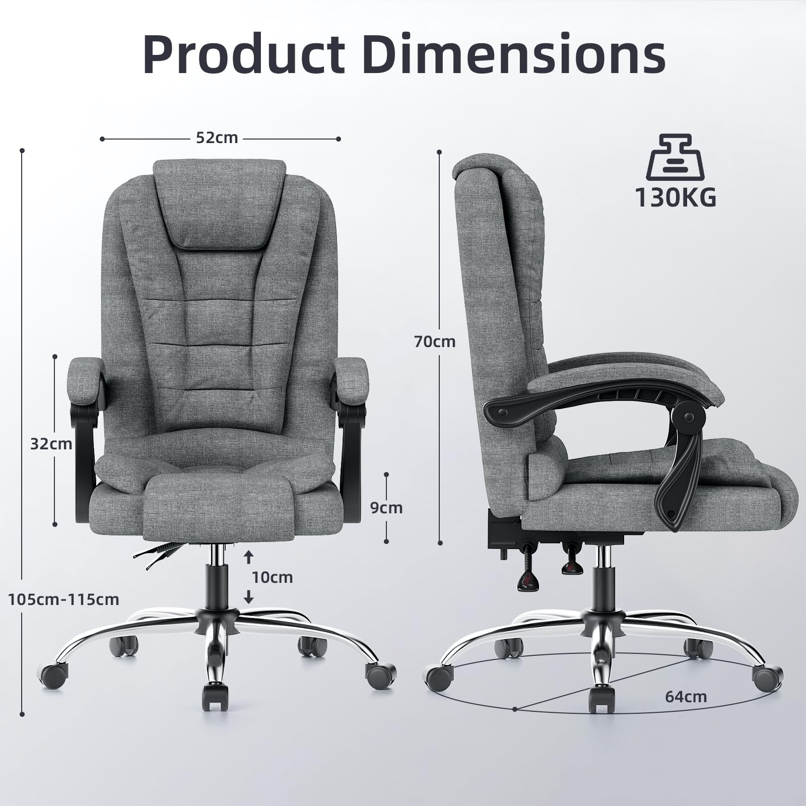Naspaluro Ergonomischer Bürostuhl Verstellbar Dunkelgrau