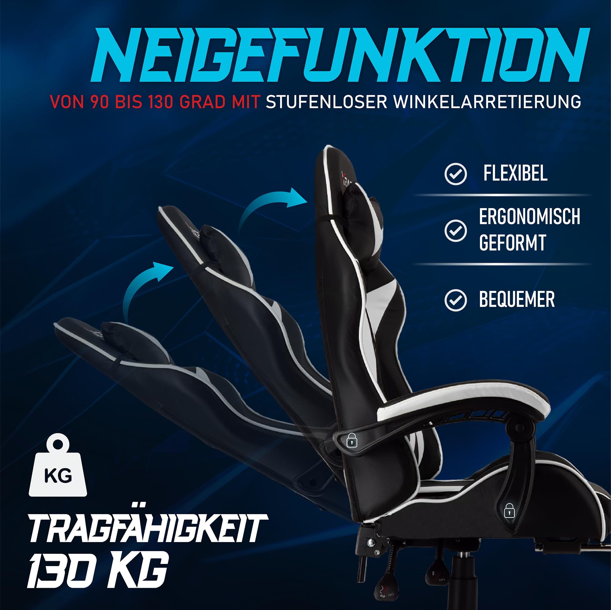 xRace Gaming Stuhl Ergonomisch mit Fußstütze Weiß