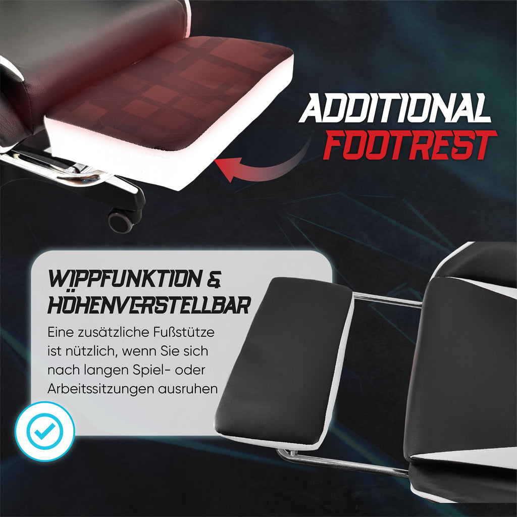 xRace Gaming Stuhl Ergonomisch mit Fußstütze Weiß