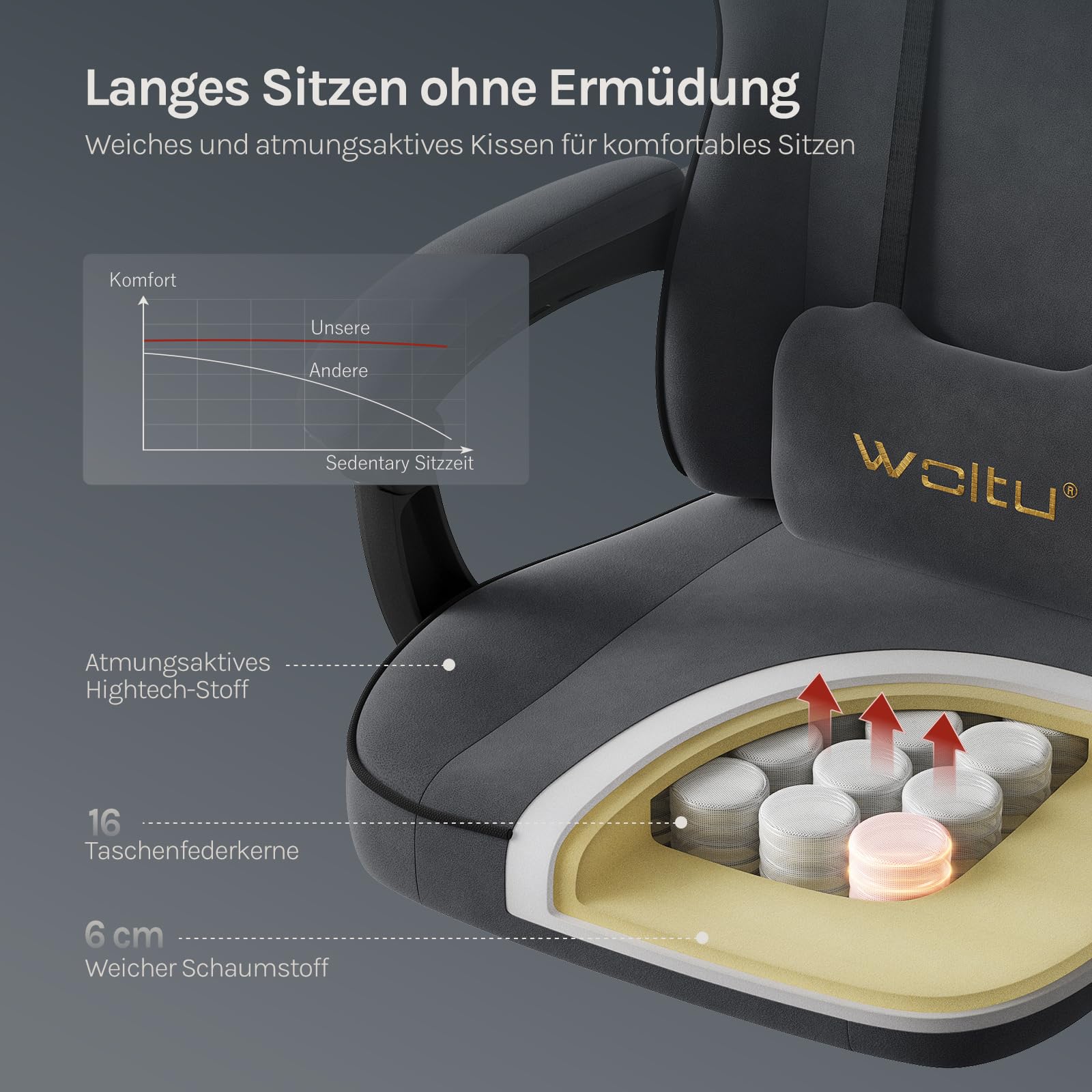 WOLTU Gaming Stuhl Ergonomisch mit Fußstütze Grau GS10gr