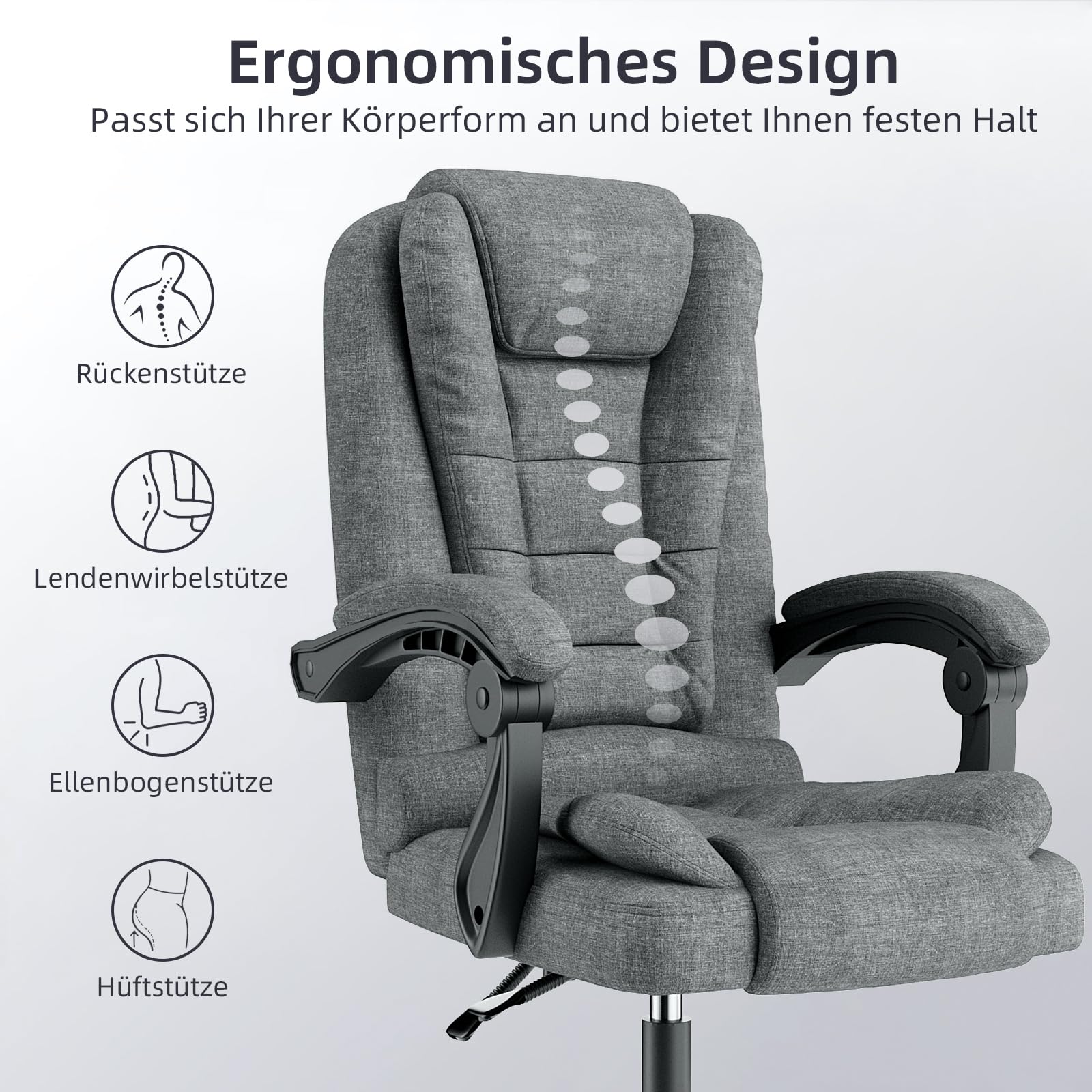 Naspaluro Ergonomischer Bürostuhl Verstellbar Dunkelgrau
