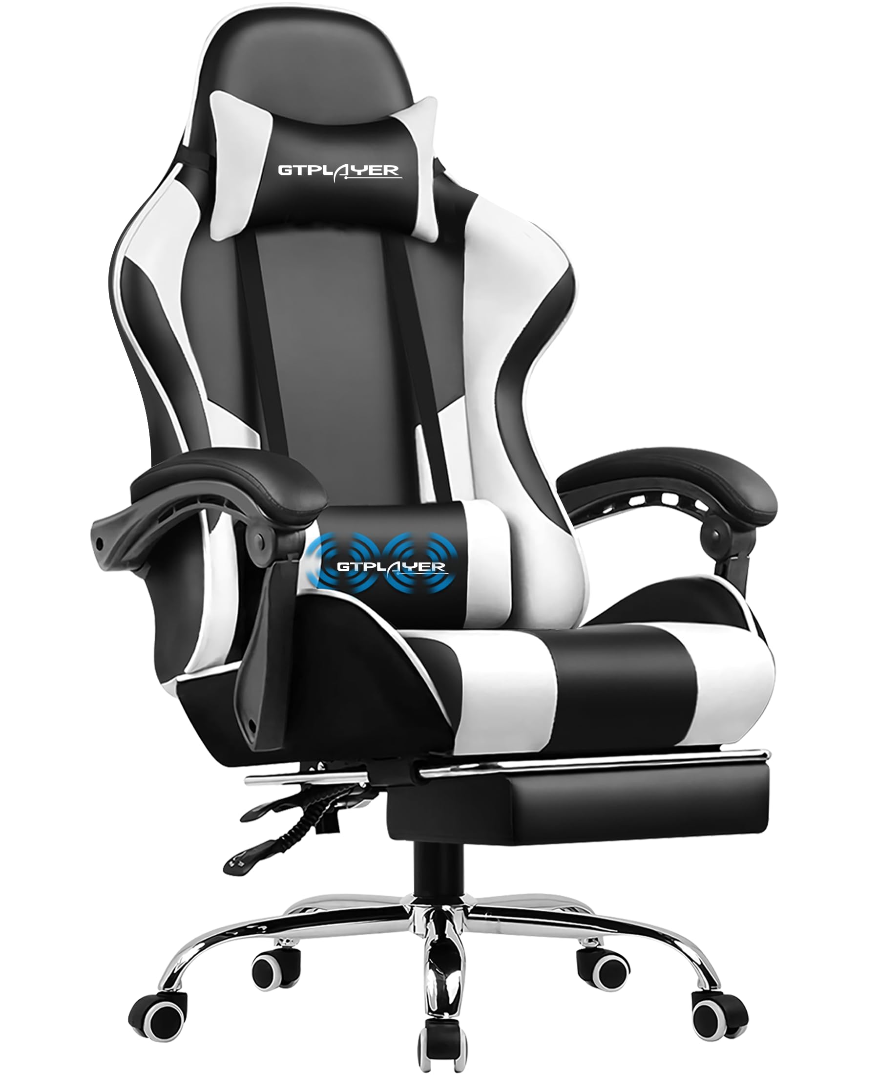 GTPLAYER Gaming Stuhl Ergonomisch mit Fußstütze und Massage Weiß