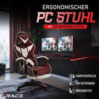 xRace Gaming Stuhl Ergonomisch mit Fußstütze Weiß