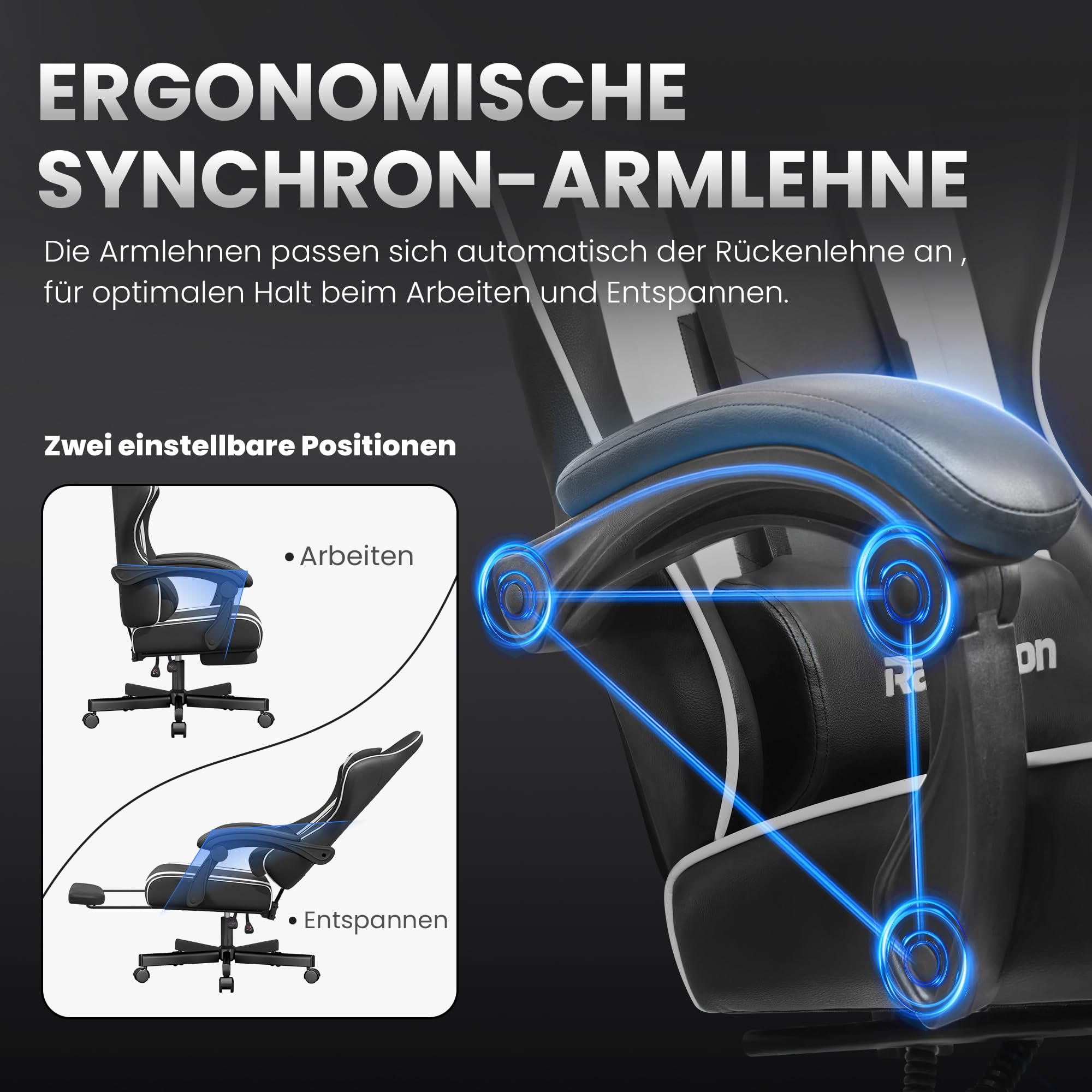 Riftracer Gaming Stuhl Ergonomisch mit Fußstütze Schwarz