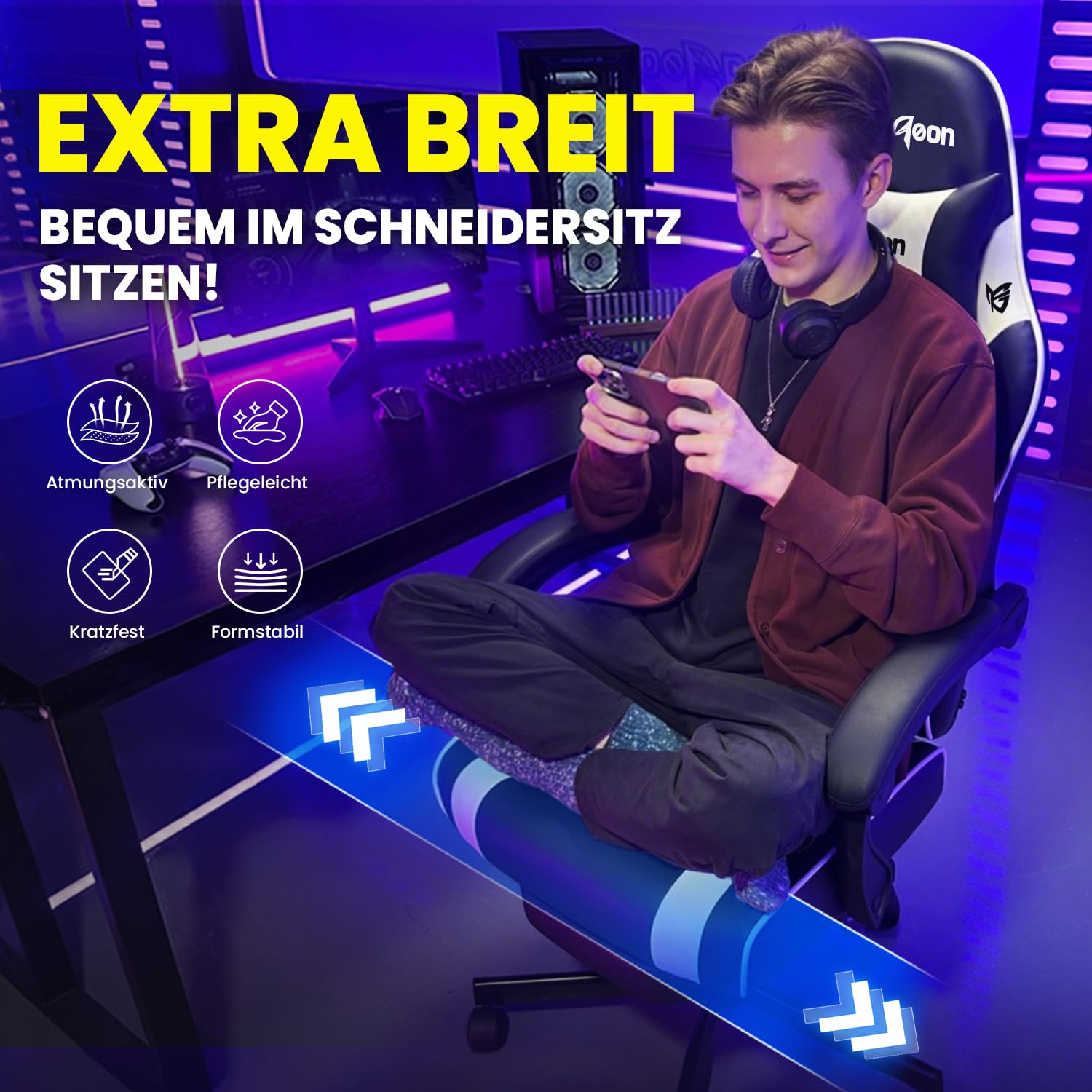 Riftracer Gaming Stuhl Ergonomisch mit Fußstütze Schwarz