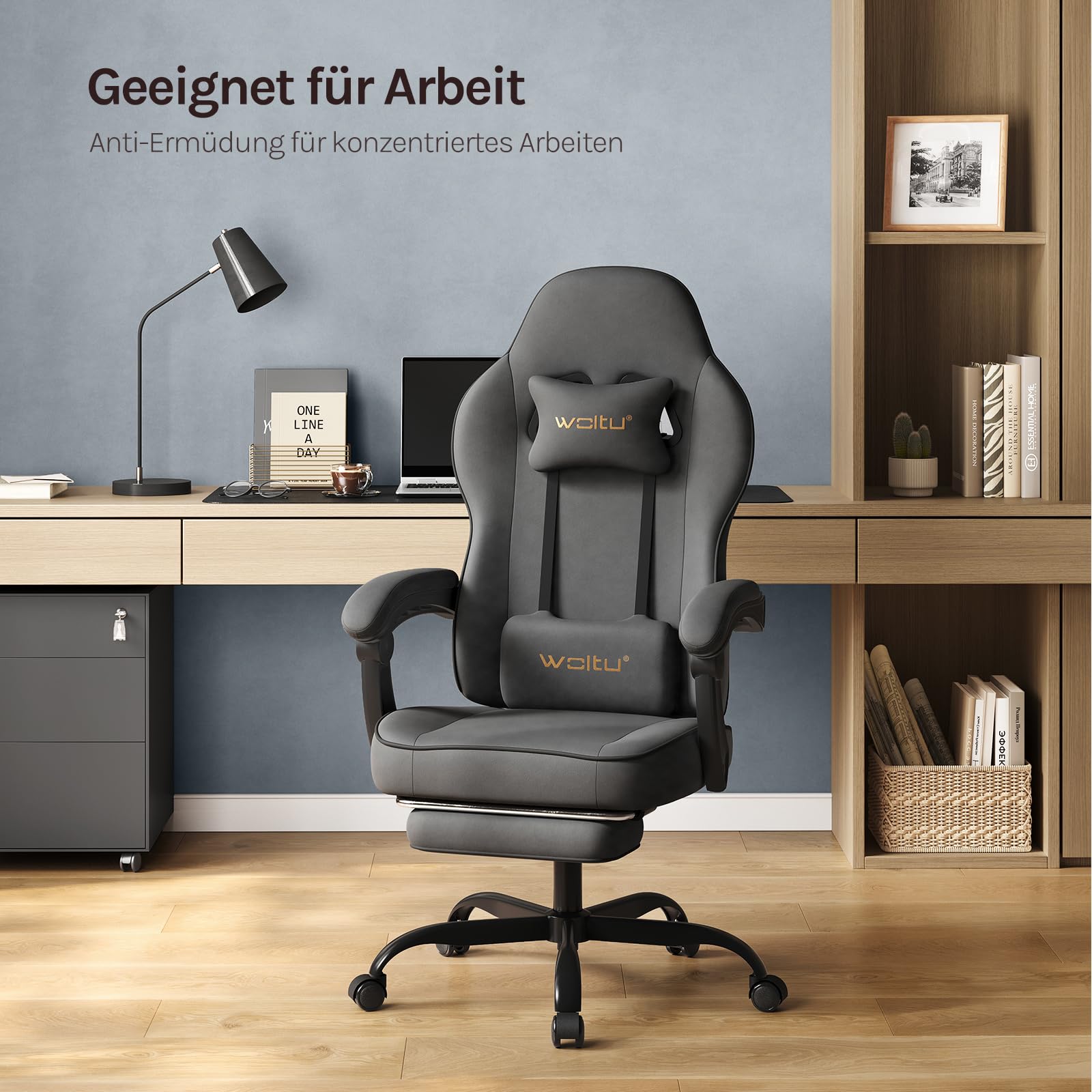 WOLTU Gaming Stuhl Ergonomisch mit Fußstütze Grau GS10gr