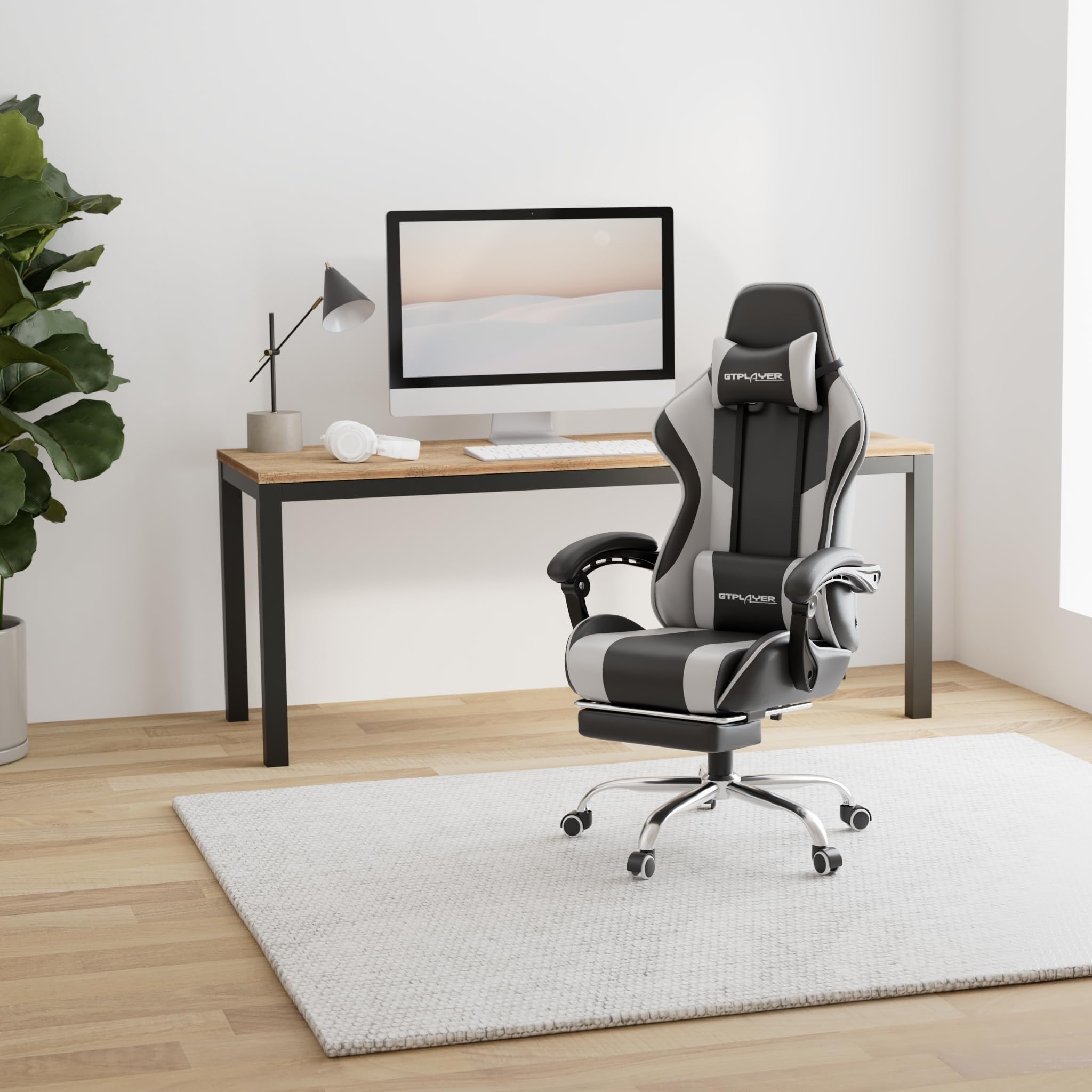 GTPLAYER Gaming Stuhl Ergonomisch mit Fußstütze und Massage Weiß