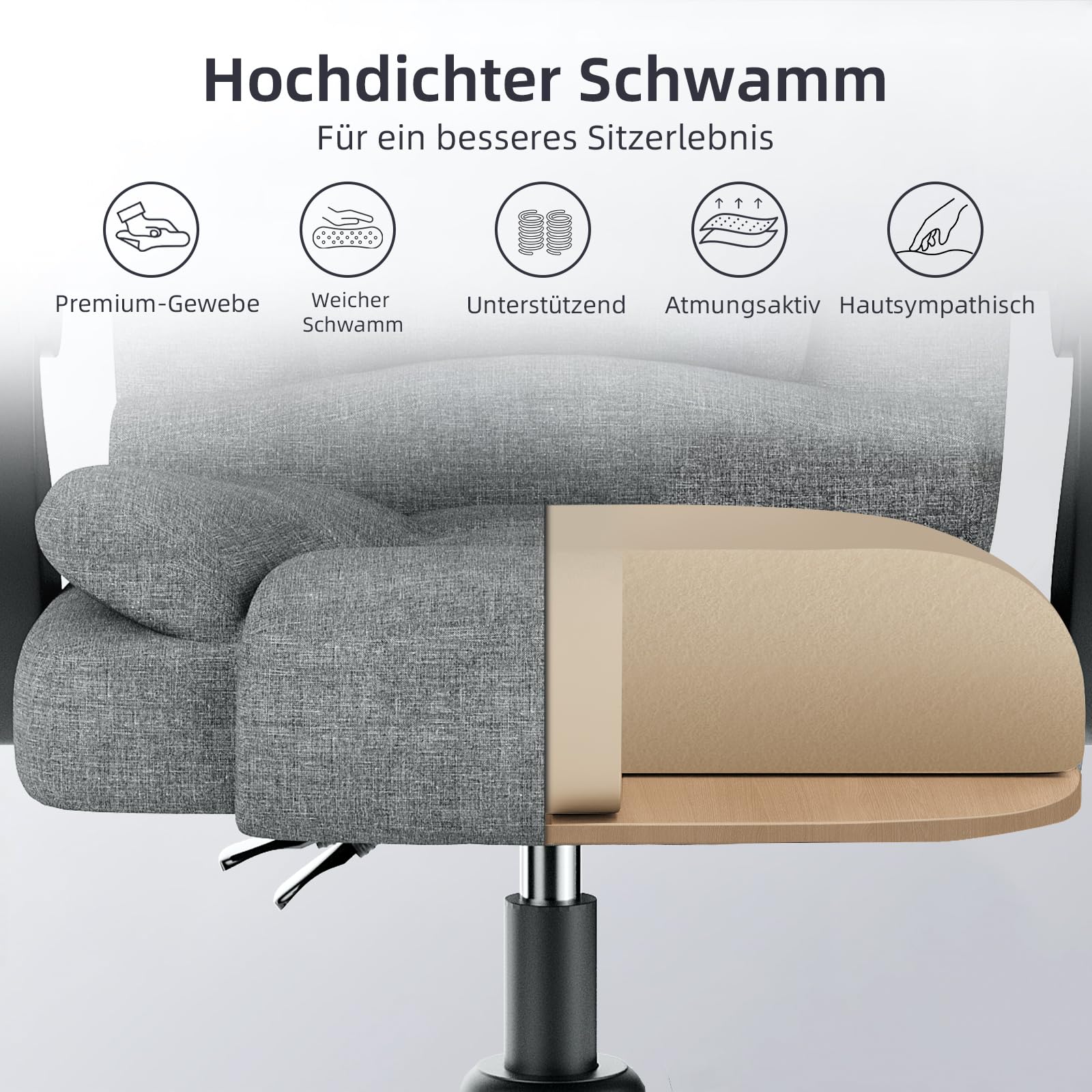 Naspaluro Ergonomischer Bürostuhl Verstellbar Dunkelgrau