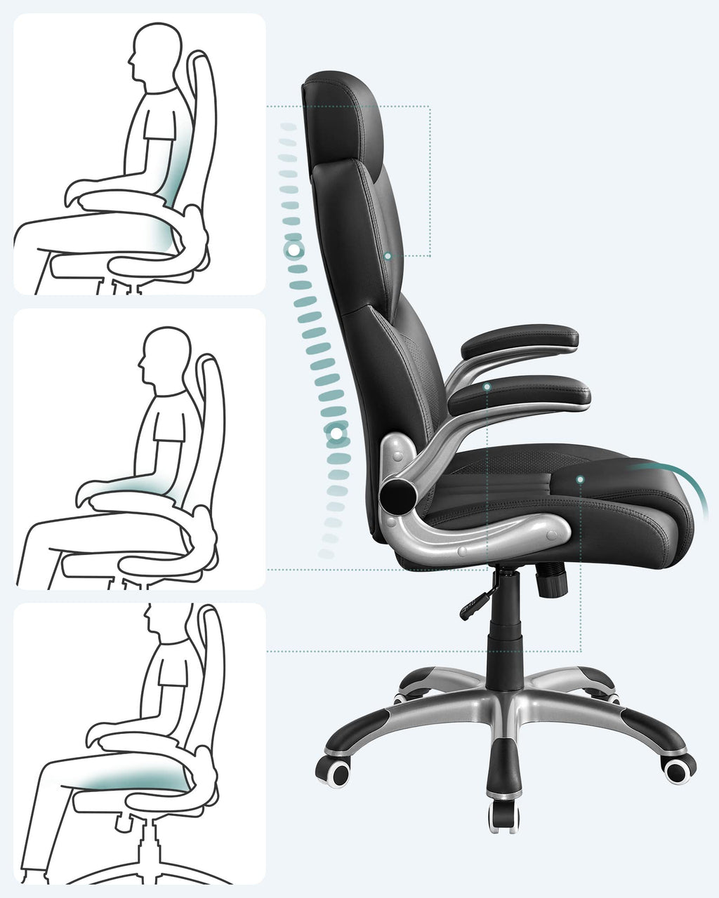 SONGMICS Gaming Stuhl mit Kopfstütze Schwarz OBG65BK