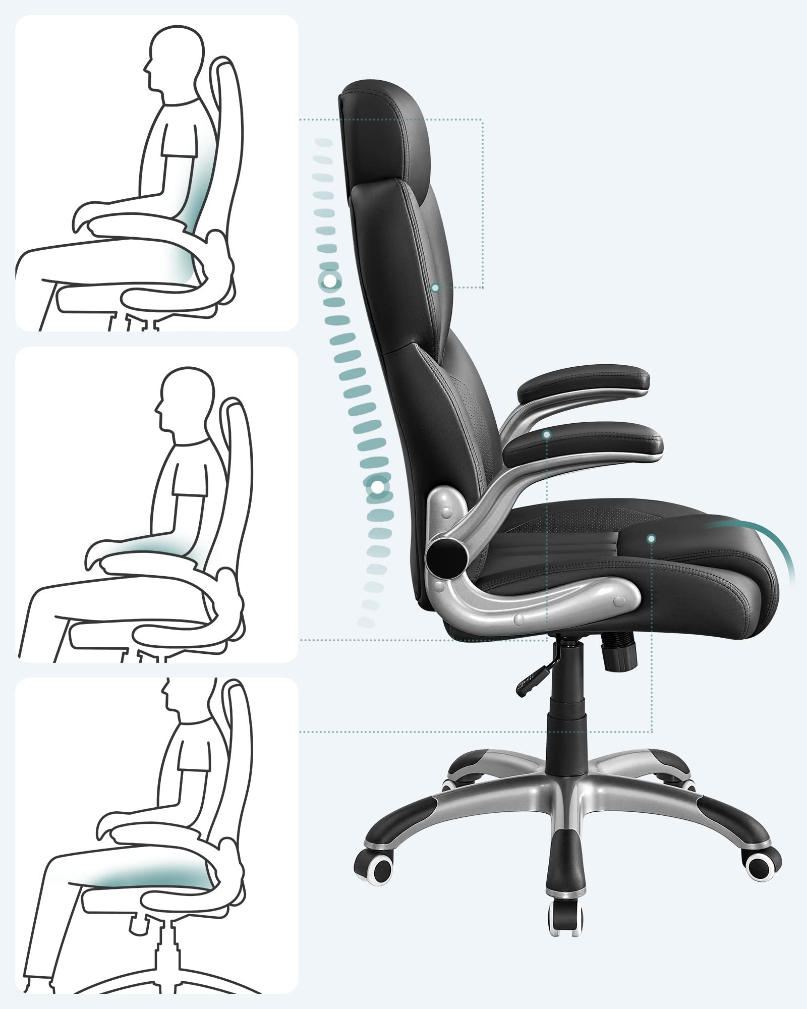 SONGMICS Gaming Stuhl mit Kopfstütze Schwarz OBG65BK