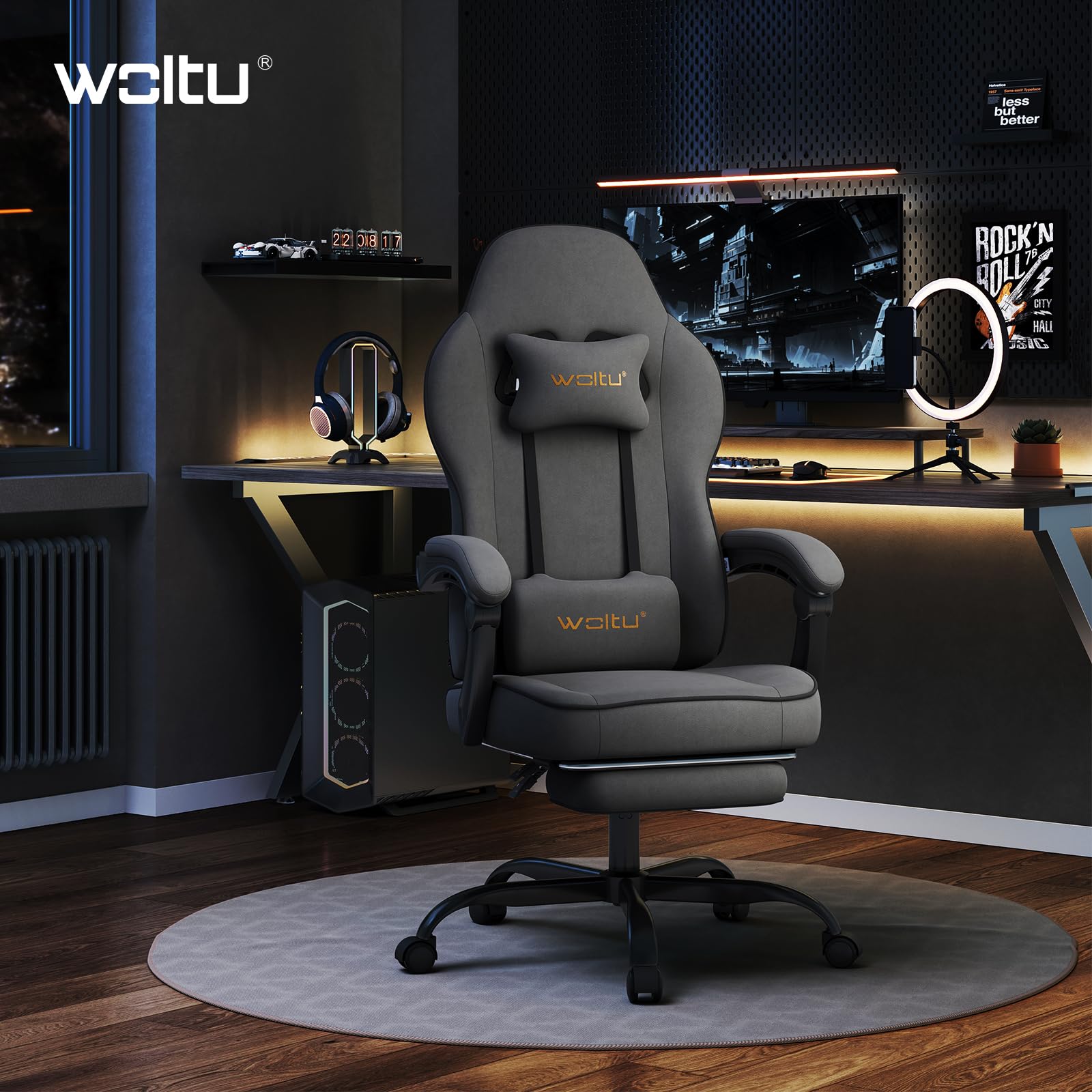 WOLTU Gaming Stuhl Ergonomisch mit Fußstütze Grau GS10gr