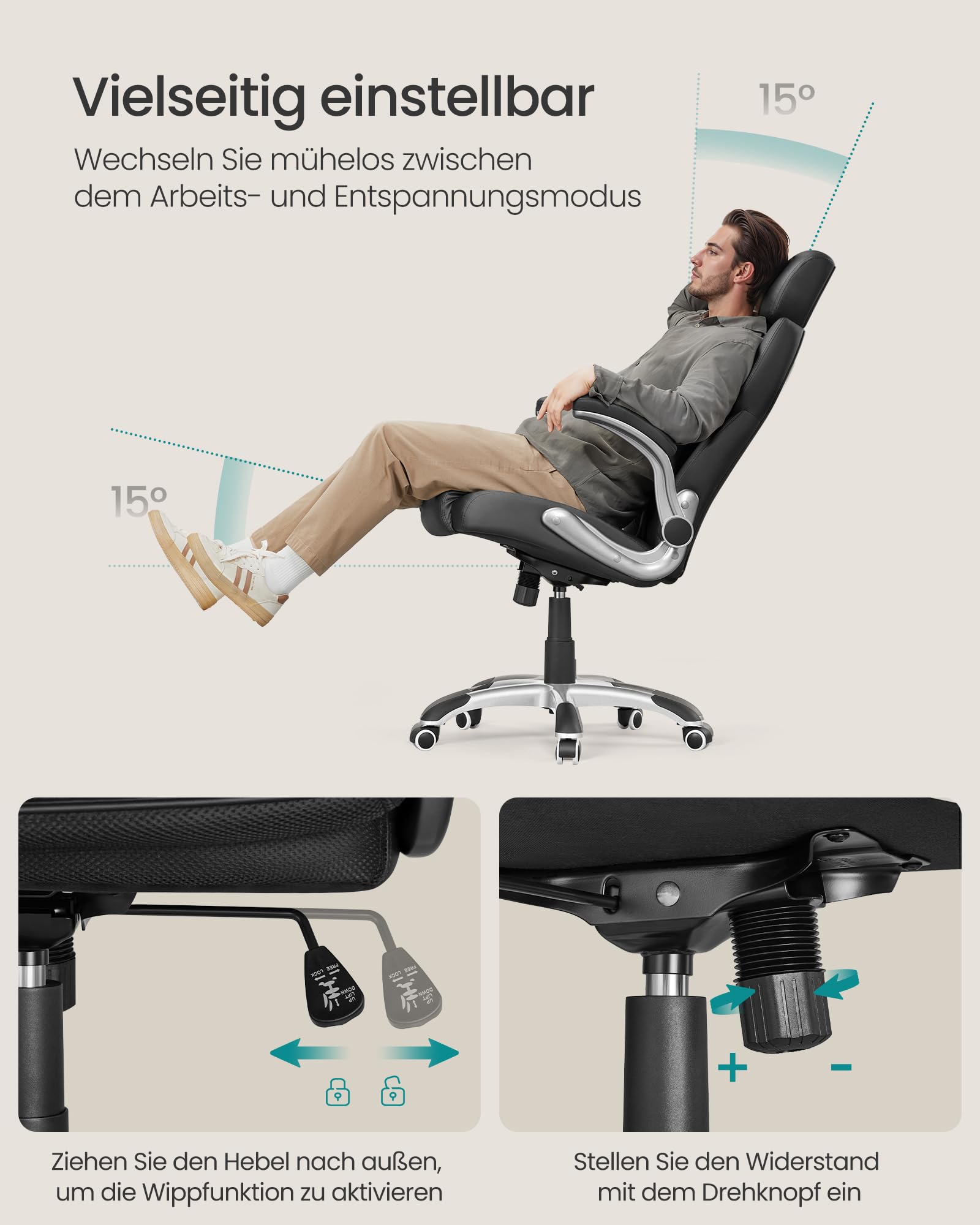 SONGMICS Gaming Stuhl mit Kopfstütze Schwarz OBG65BK