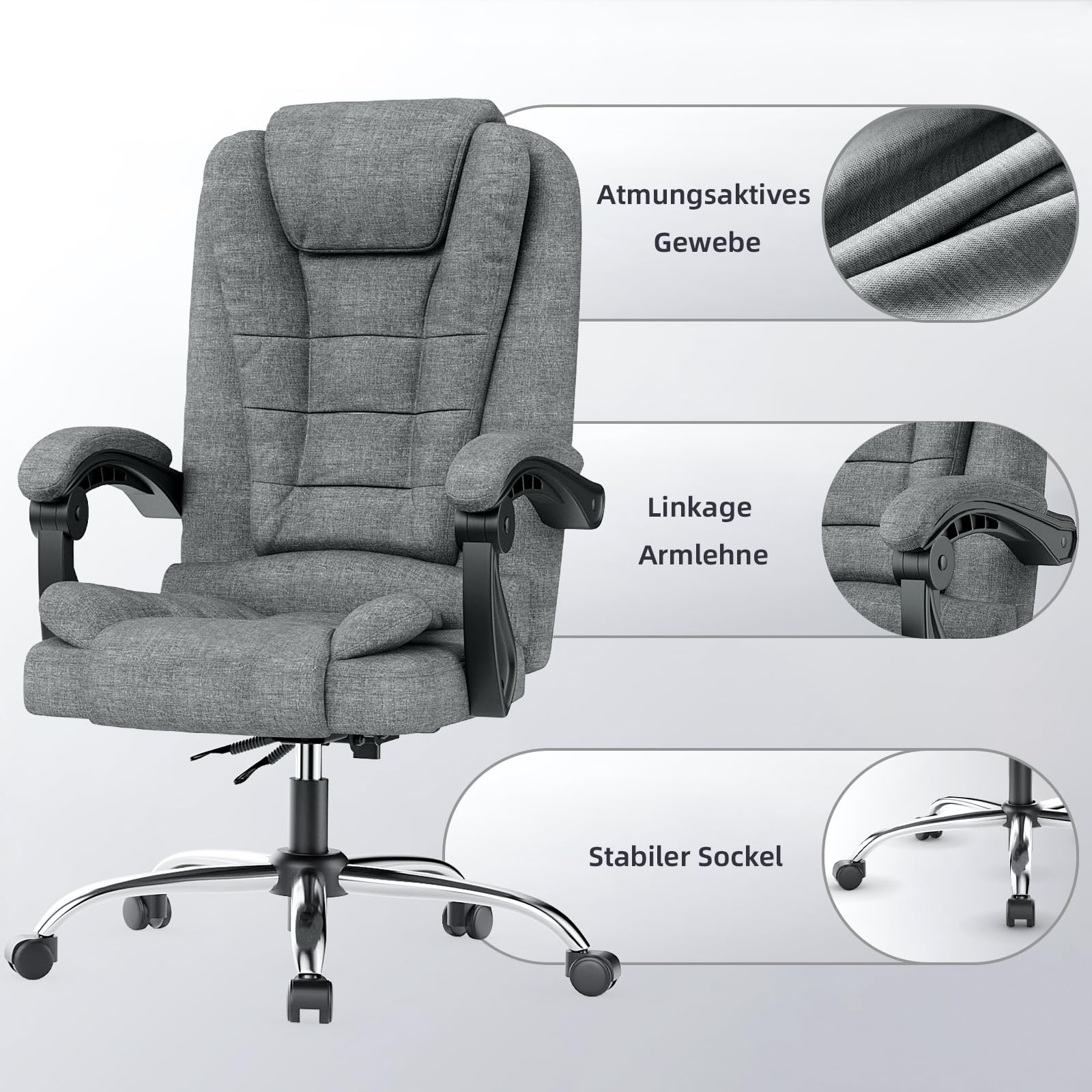 Naspaluro Ergonomischer Bürostuhl Verstellbar Dunkelgrau