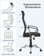 SONGMICS Ergonomischer Bürostuhl Schwarz OBN034B01