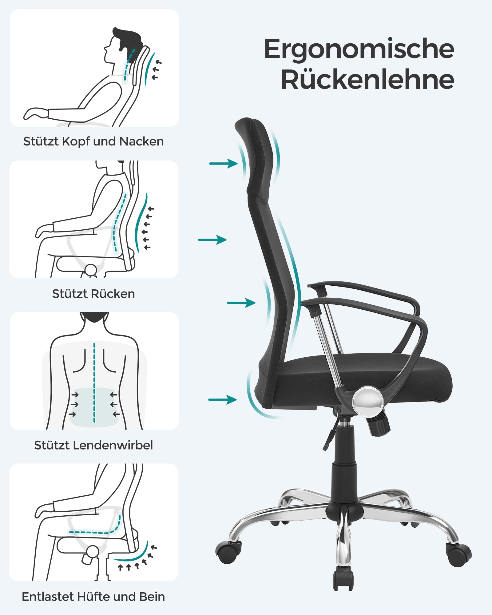 SONGMICS Ergonomischer Bürostuhl Schwarz OBN034B01