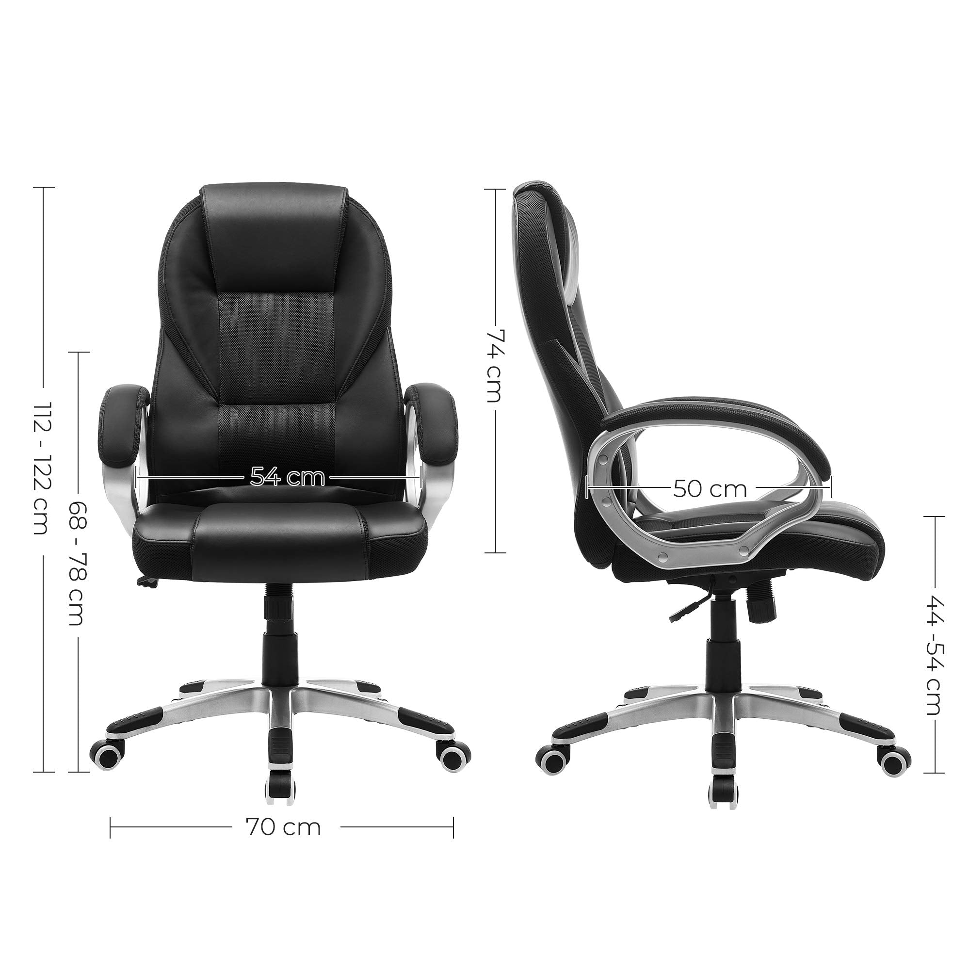 SONGMICS Bürostuhl Höhenverstellbar Schwarz OBG22B