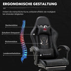 COLAMY Gaming Stuhl Ergonomisch mit Fußstütze Schwarz