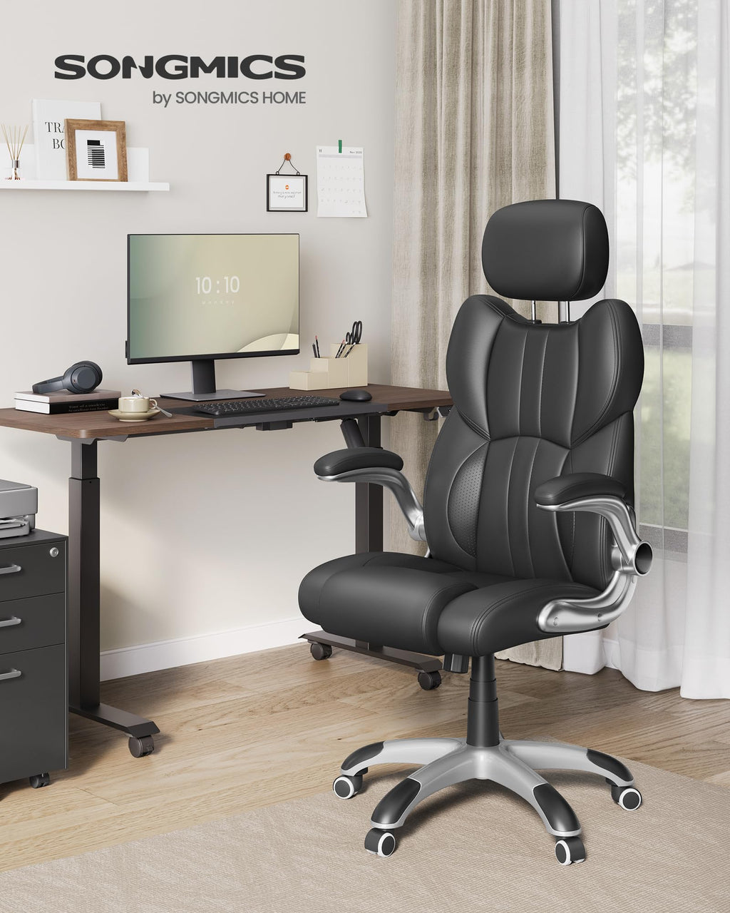 SONGMICS Gaming Stuhl mit Kopfstütze Schwarz OBG65BK