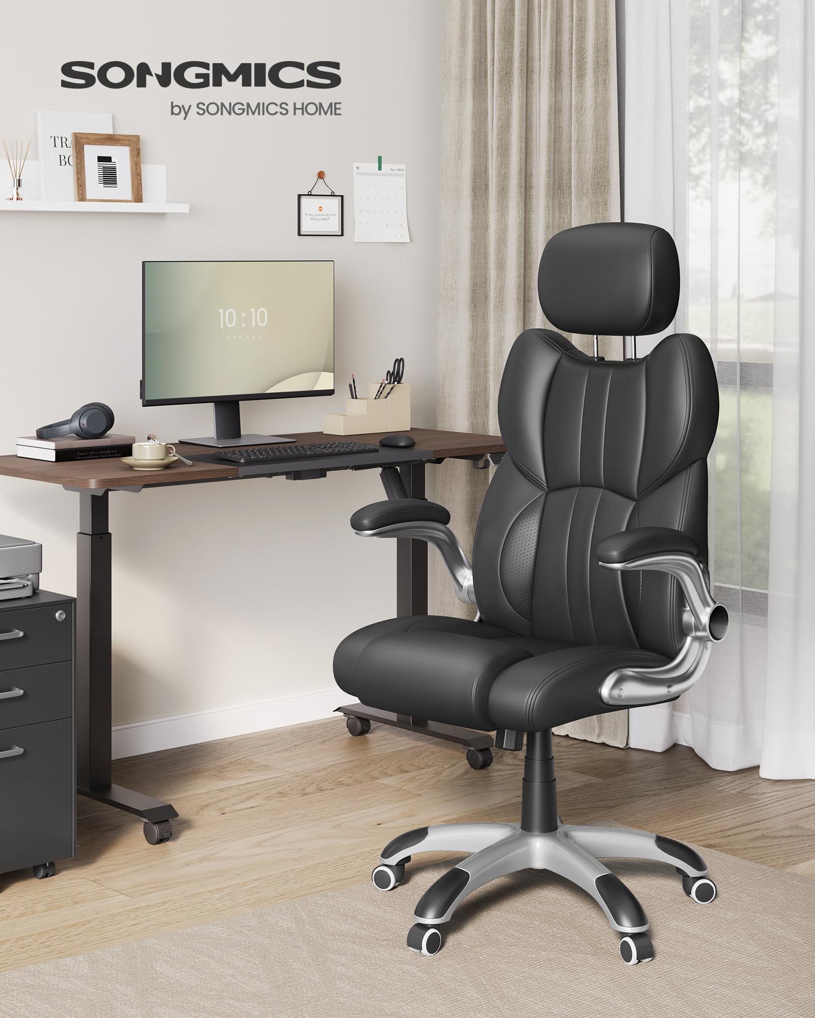 SONGMICS Gaming Stuhl mit Kopfstütze Schwarz OBG65BK