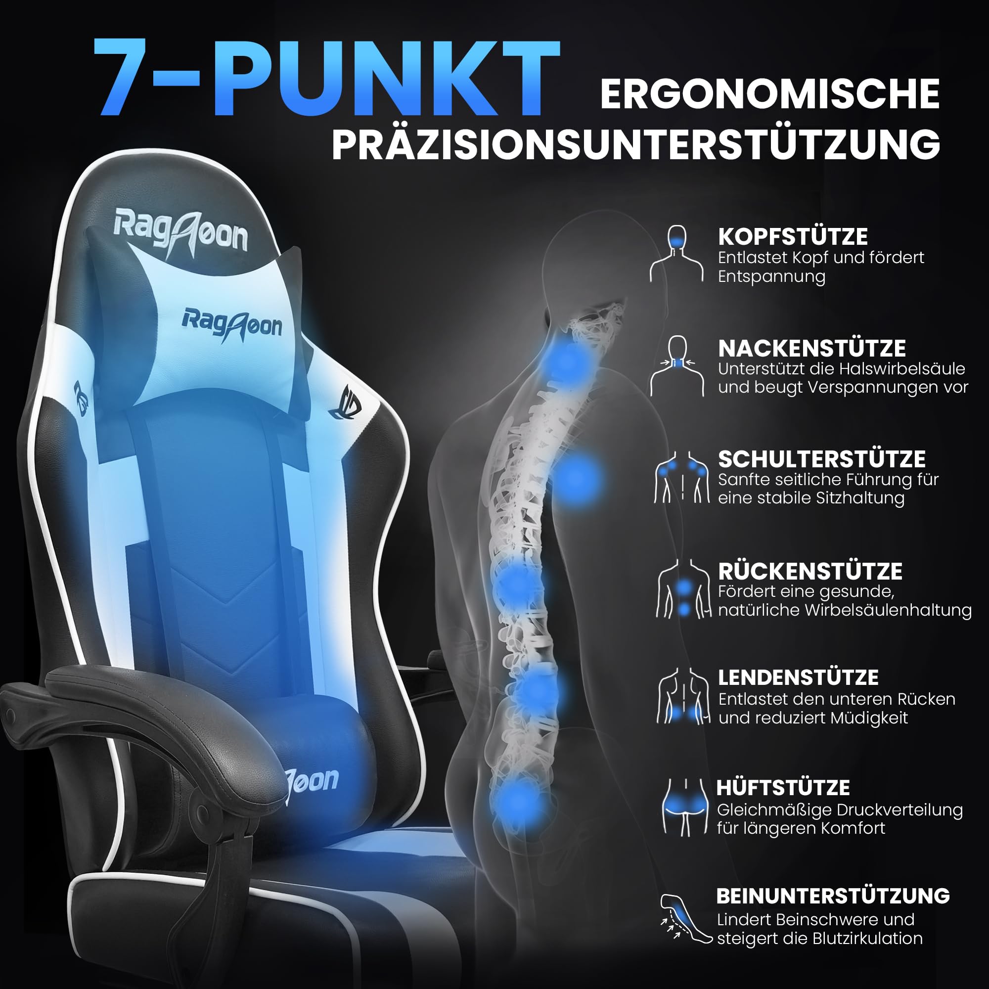 Riftracer Gaming Stuhl Ergonomisch mit Fußstütze Schwarz