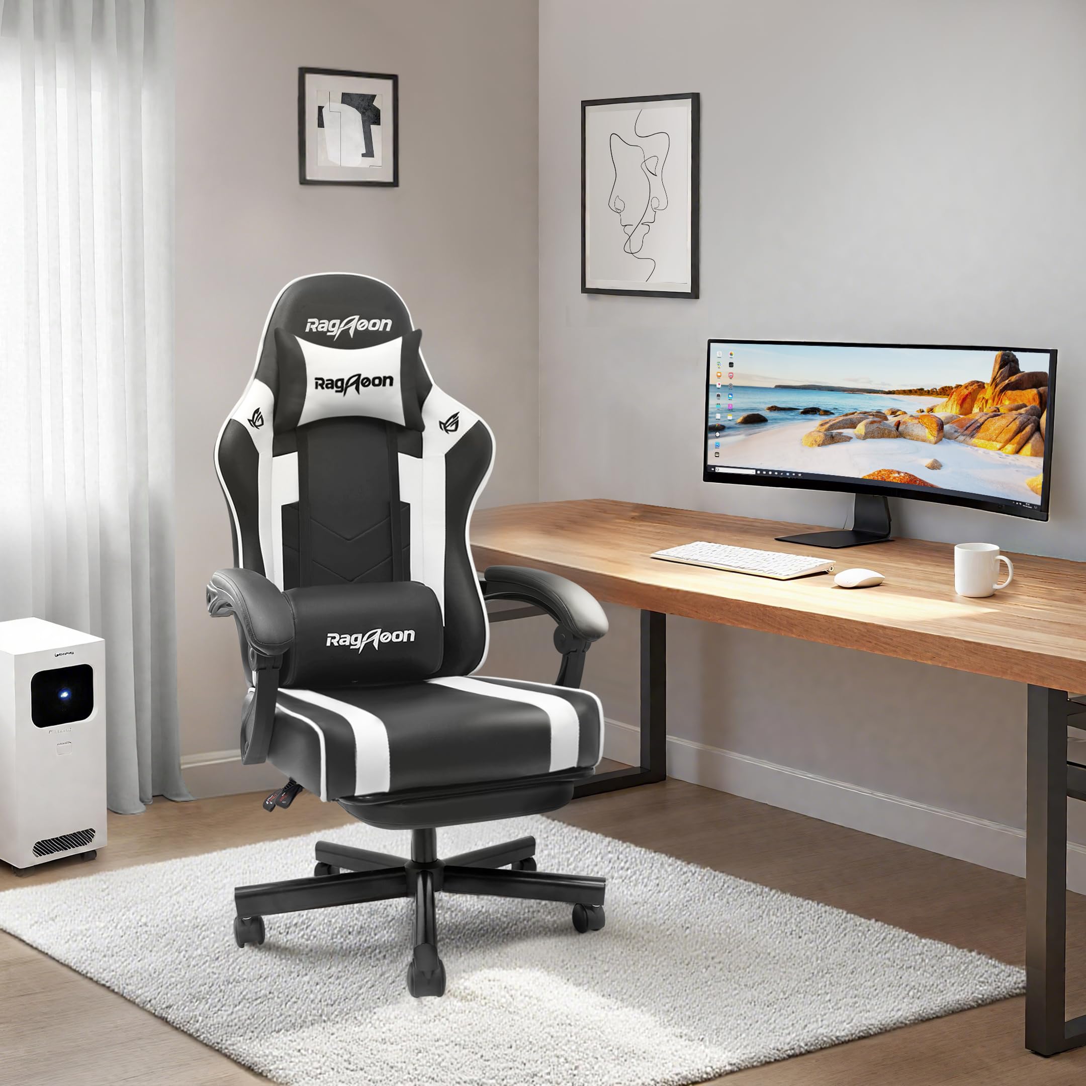 Riftracer Gaming Stuhl Ergonomisch mit Fußstütze Schwarz