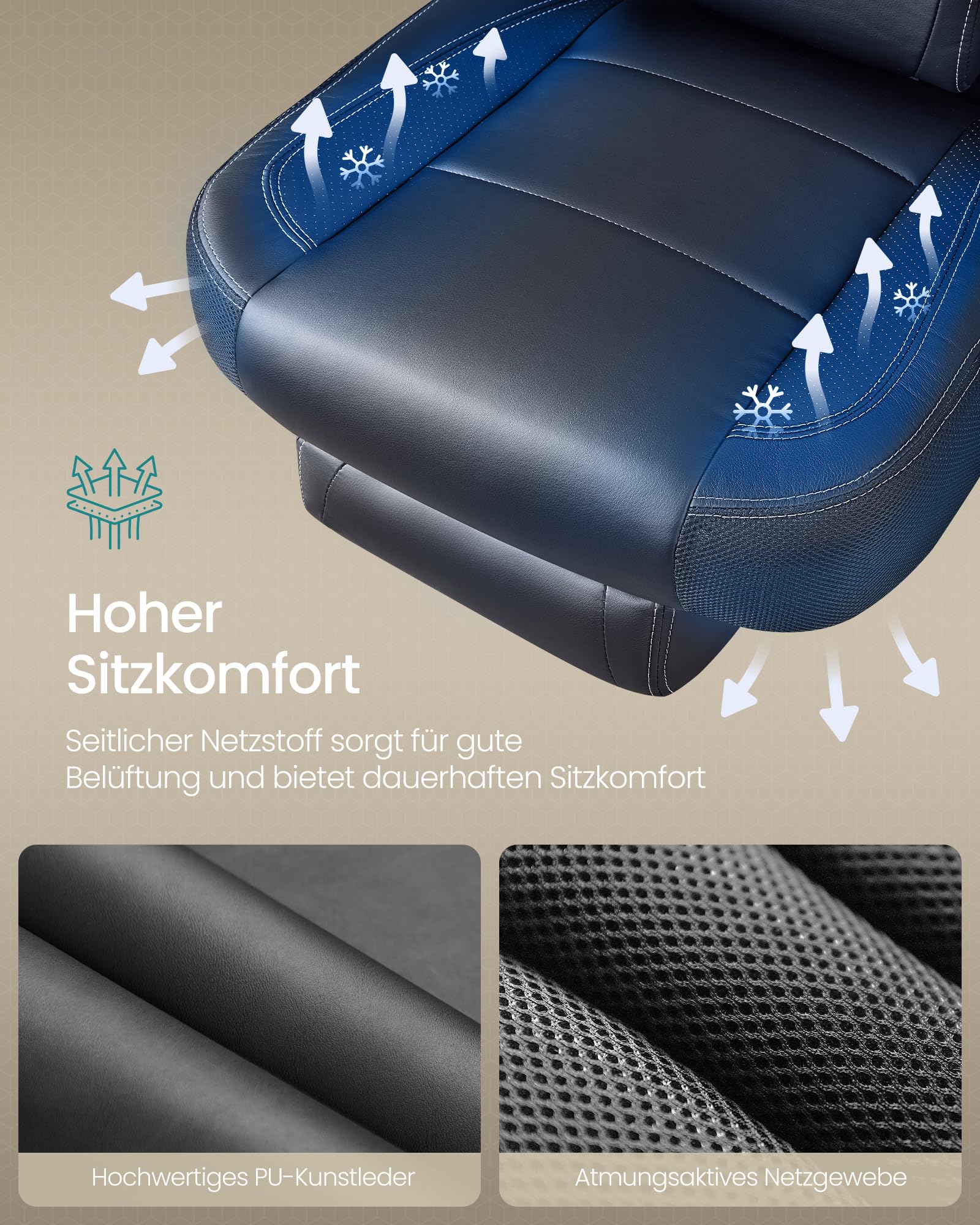 SONGMICS Gaming Stuhl Ergonomisch mit Fußstütze Schwarz OBG077B01