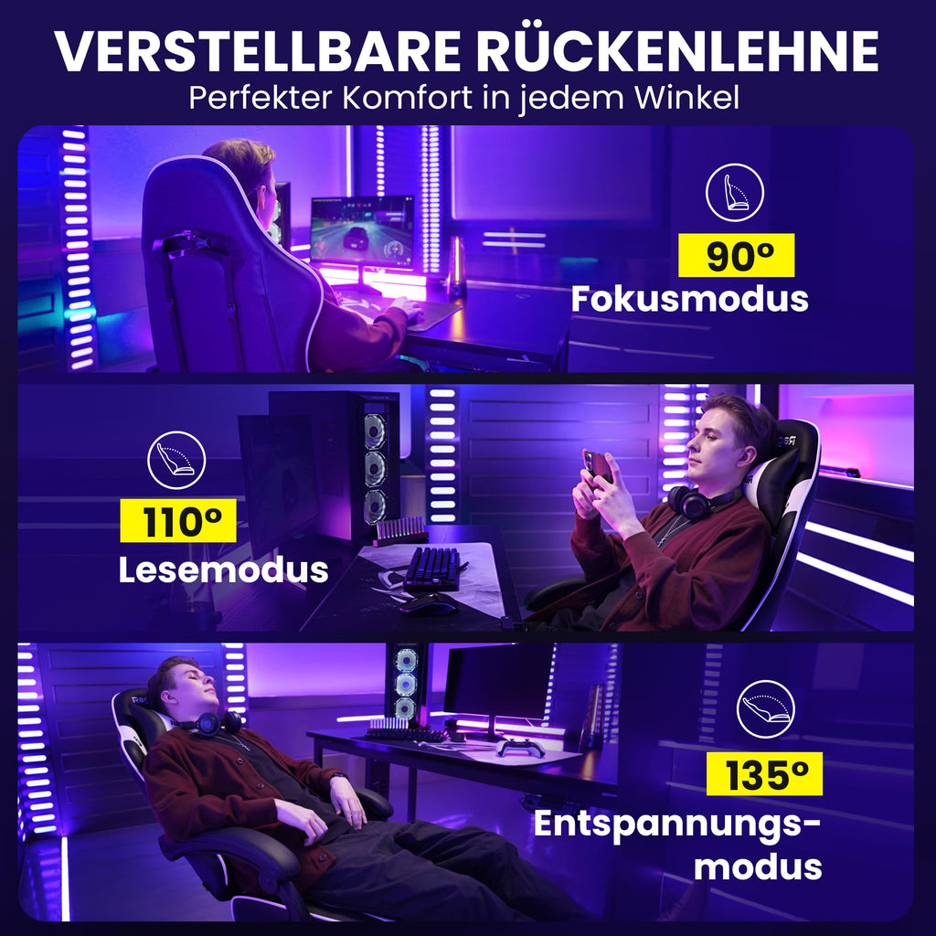 Riftracer Gaming Stuhl Ergonomisch mit Fußstütze Schwarz