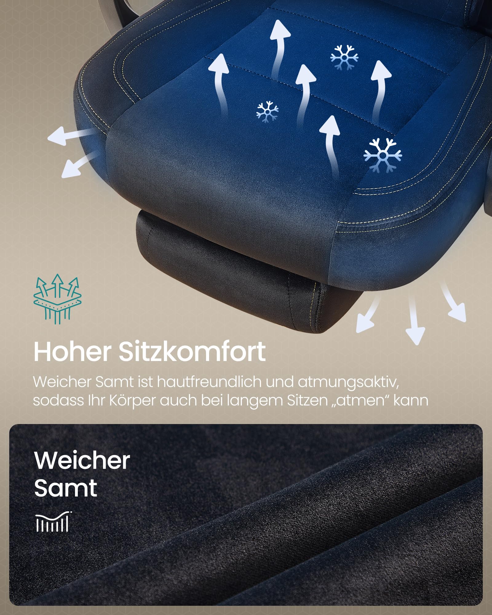 SONGMICS Gaming Stuhl Ergonomisch mit Fußstütze Schwarz OBG077B08