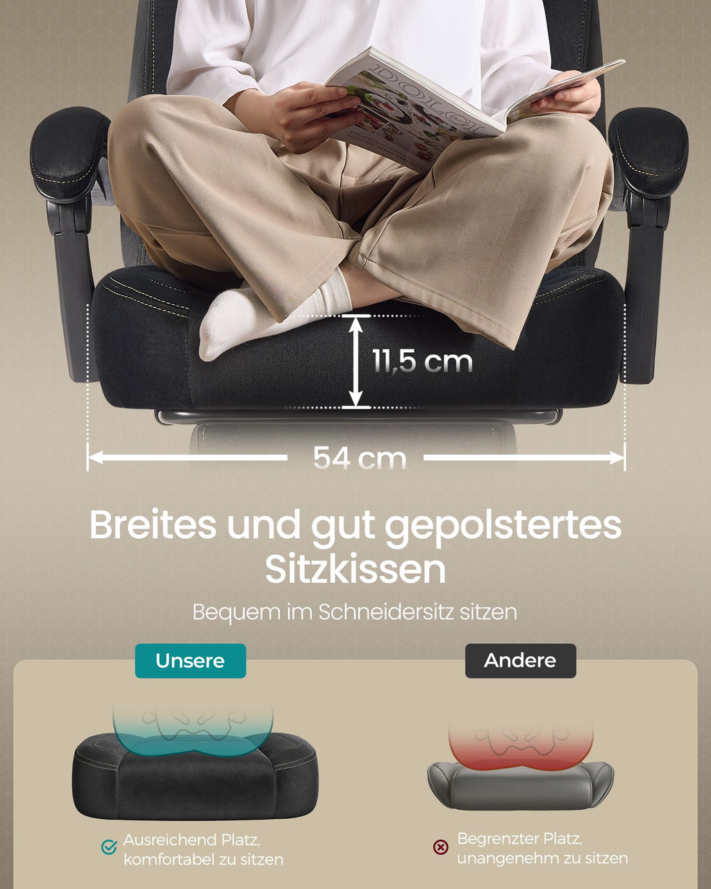 SONGMICS Gaming Stuhl Ergonomisch mit Fußstütze Schwarz OBG077B08