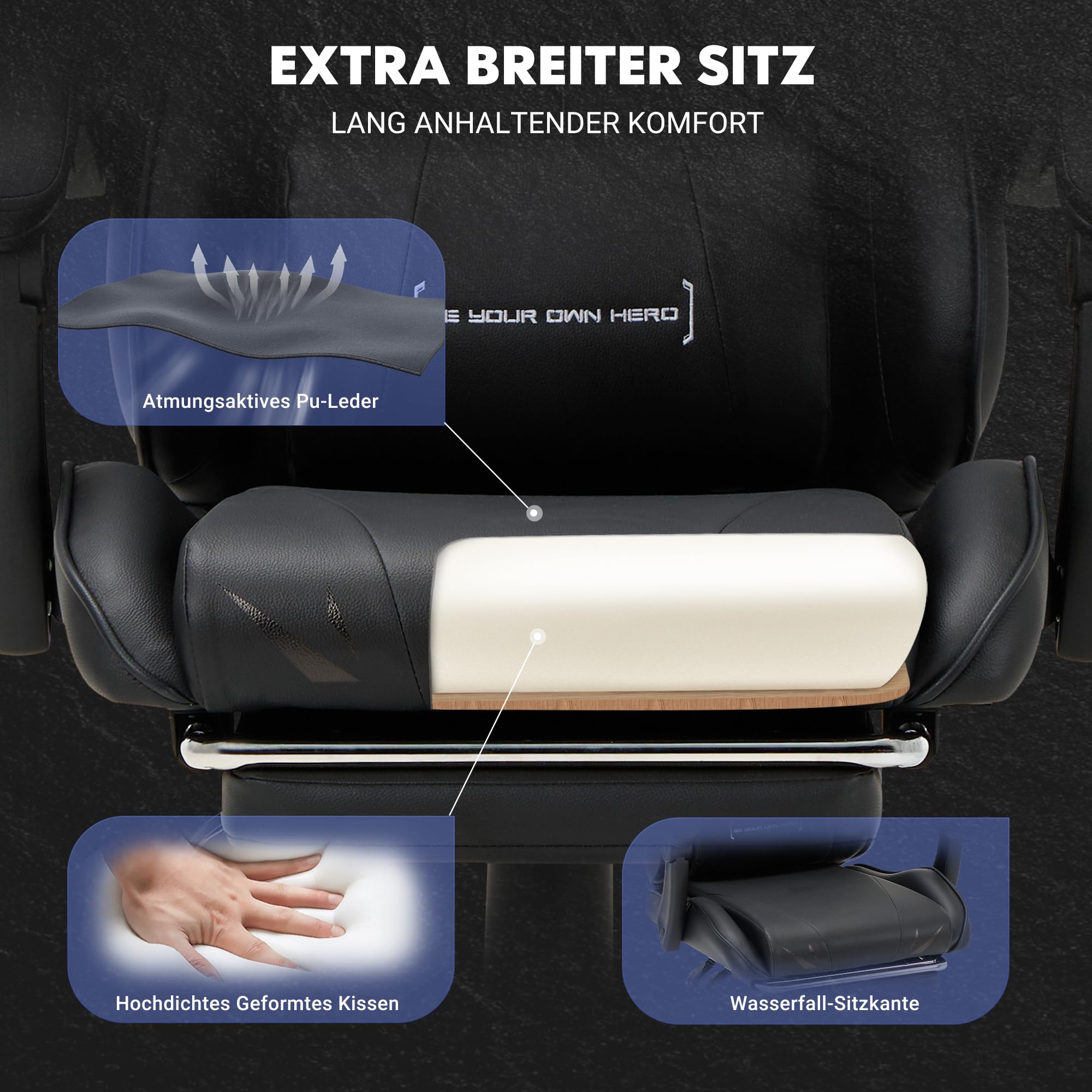 COLAMY Gaming Stuhl Ergonomisch mit Fußstütze Schwarz