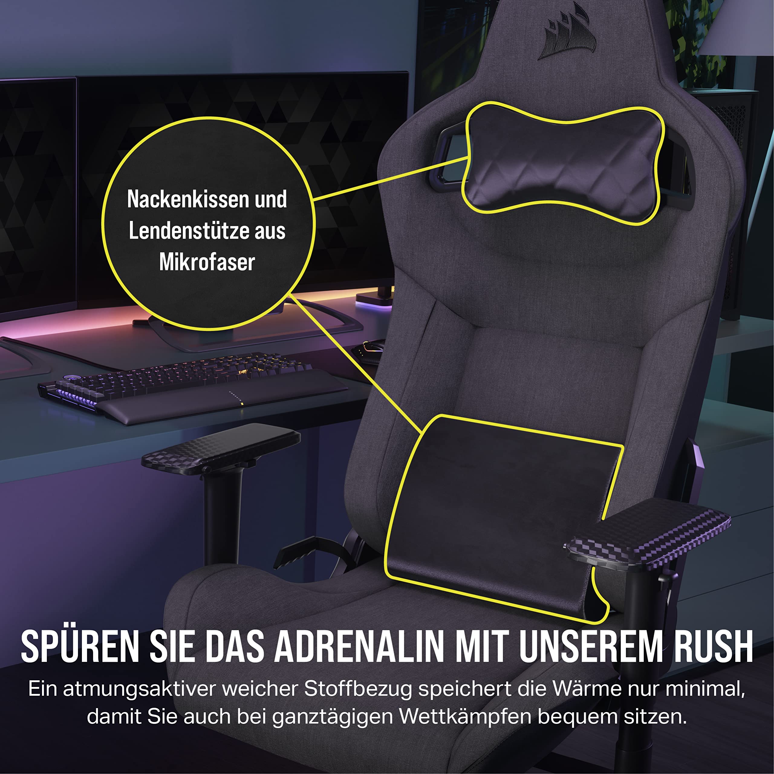 Corsair T3 RUSH Gaming Stuhl Stoff Grau 2023