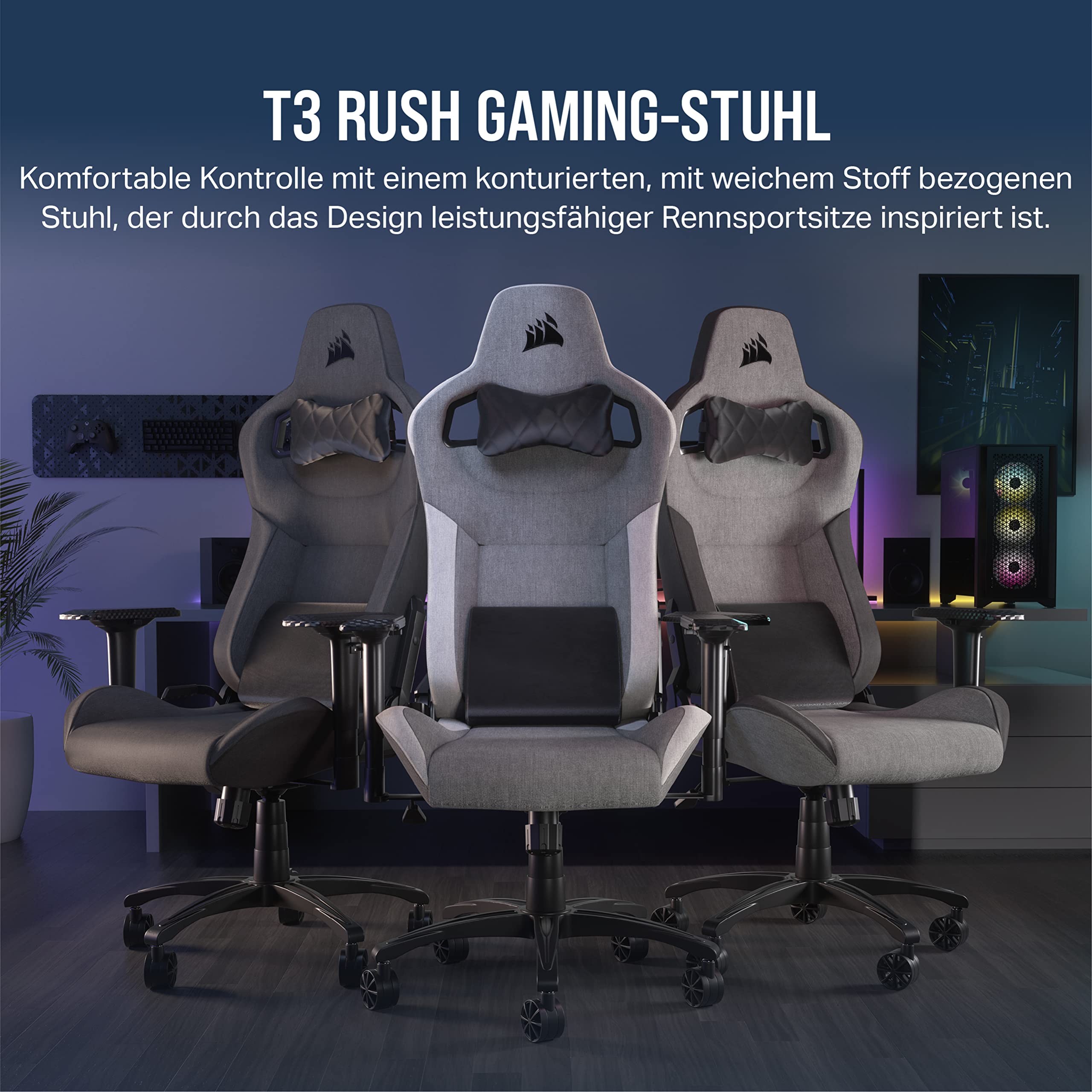 Corsair T3 RUSH Gaming Stuhl Stoff Grau 2023