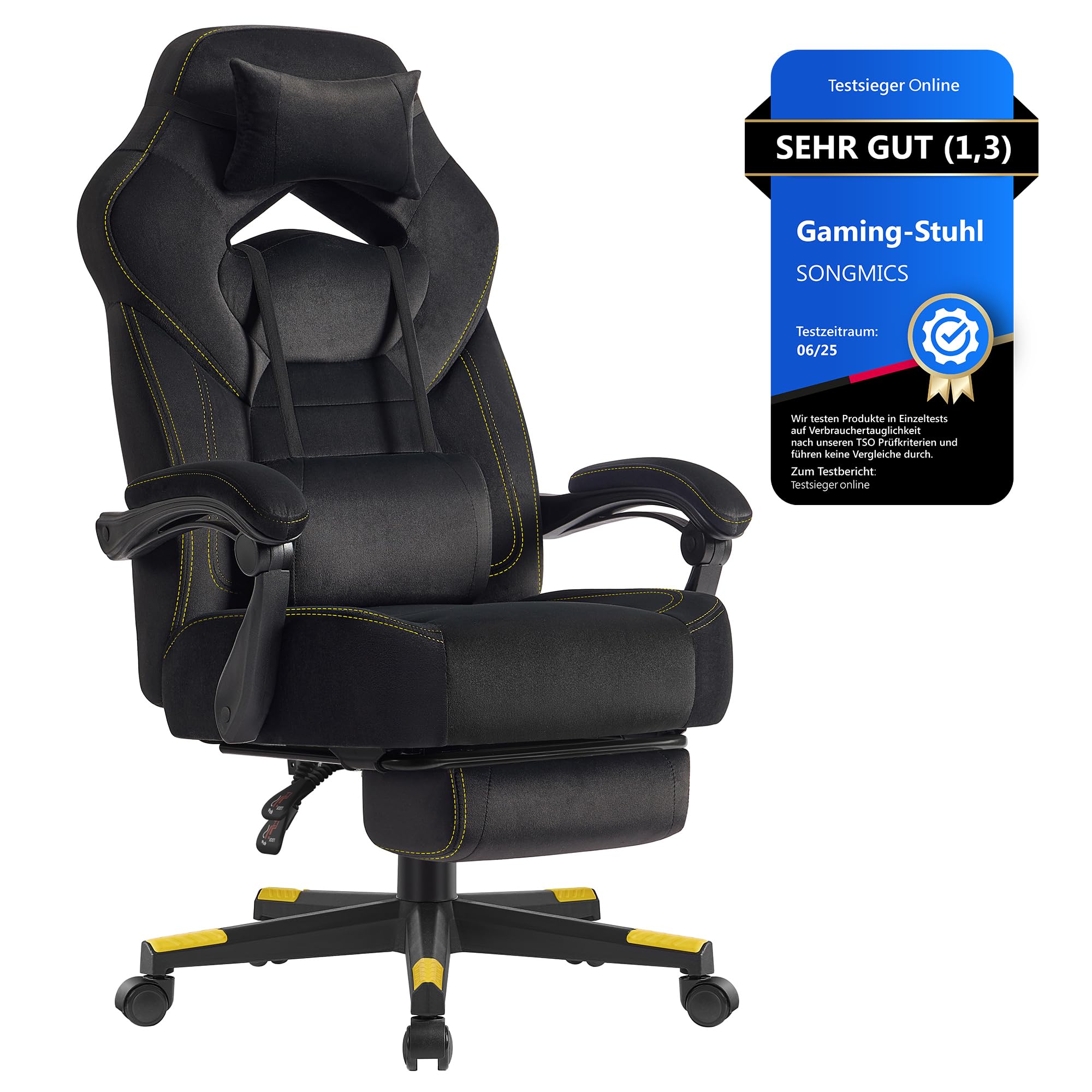 SONGMICS Gaming Stuhl Ergonomisch mit Fußstütze Schwarz OBG077B08